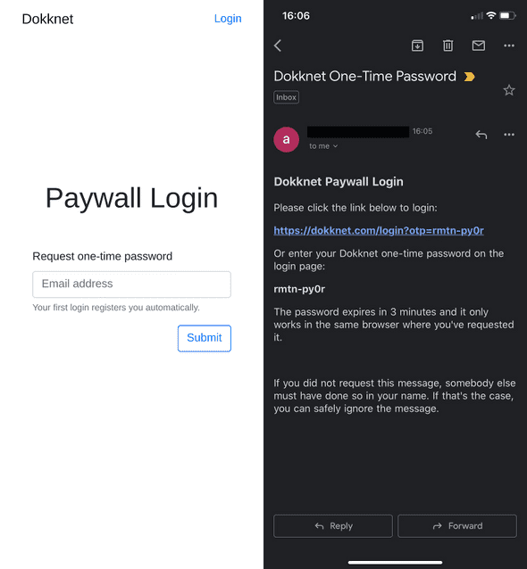 dokknet paywall design login